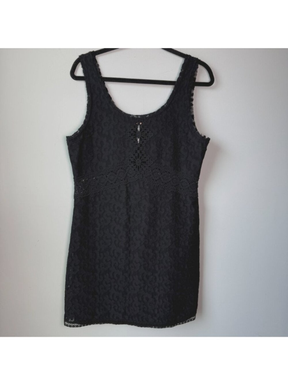 Free People Daisy Chain Lace Crochet Trim Mini Dress Black L Whimsygoth Boho - Picture 2 of 7